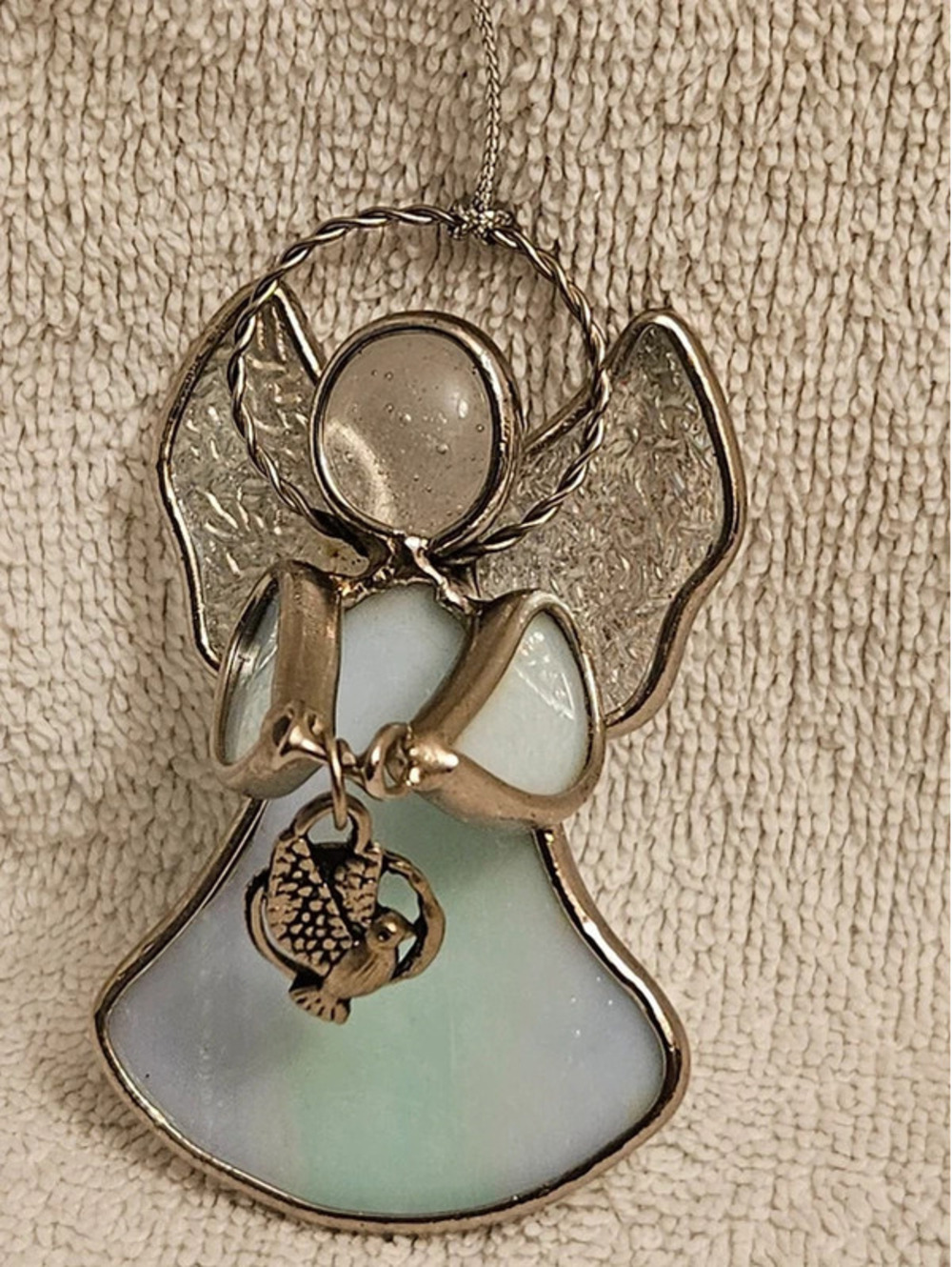 Vtg Ganz Stained Glass Angel Dove Charm Ornament 3" Whimsical
